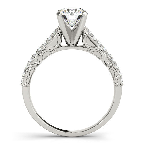 14K White Gold Round Brilliant Diamond Antique Engagement Ring With Pave Accents (1.33ctw)