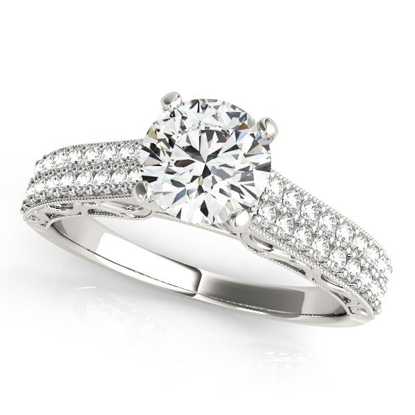 14K White Gold Round Brilliant Diamond Antique Engagement Ring With Pave Accents (1.33ctw)