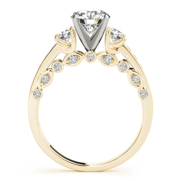 14K Yellow Gold Round Brilliant Diamond Three Stone Engagement Ring With Channel and Bezel accents (1.38ctw)