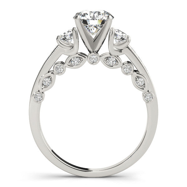 14K White Gold Round Brilliant Diamond Three Stone Engagement Ring With Channel and Bezel accents (1.38ctw)