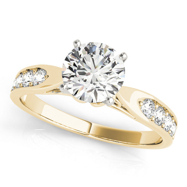 14K Yellow Gold Round Brilliant Diamond Petal Basket Engagement Ring With Pave Accents (1.25ctw)