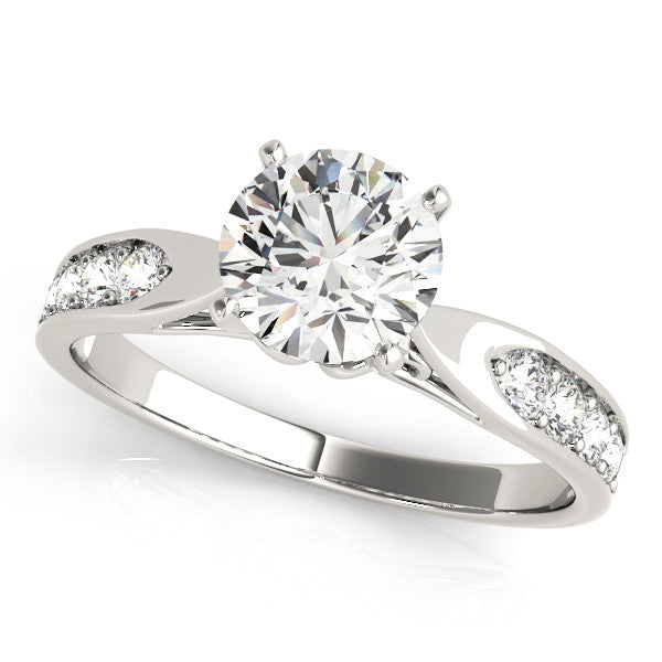 14K White Gold Round Brilliant Diamond Petal Basket Engagement Ring With Pave Accents (1.25ctw)