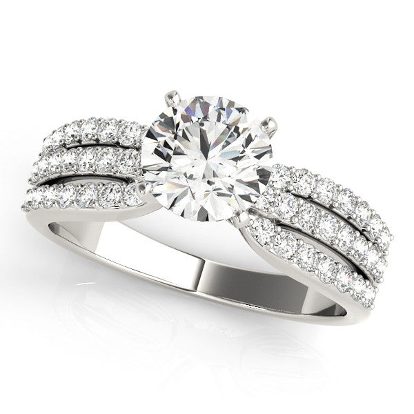 14K White Gold Round Brilliant Diamond Multi-Row Engagement Ring With Pave Accents (1.38ctw)