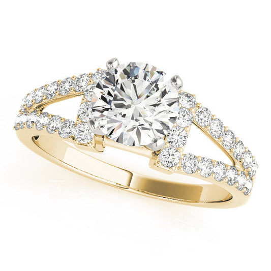 14K Yellow Gold Round Brilliant Diamond Split Shank Engagement Ring With Pave Accents (1.33ctw)