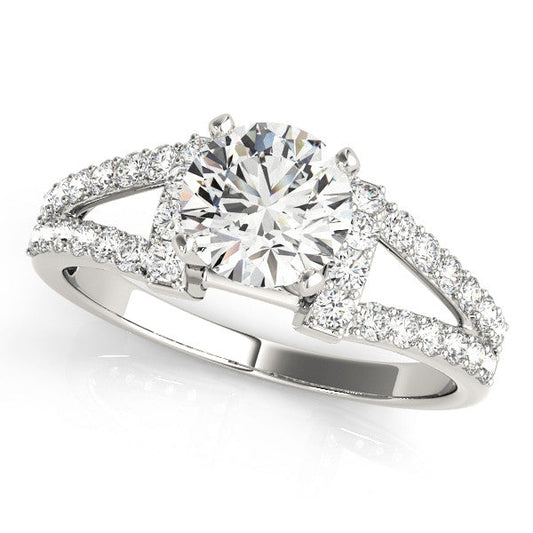 14K White Gold Round Brilliant Diamond Split Shank Engagement Ring With Pave Accents (1.33ctw)