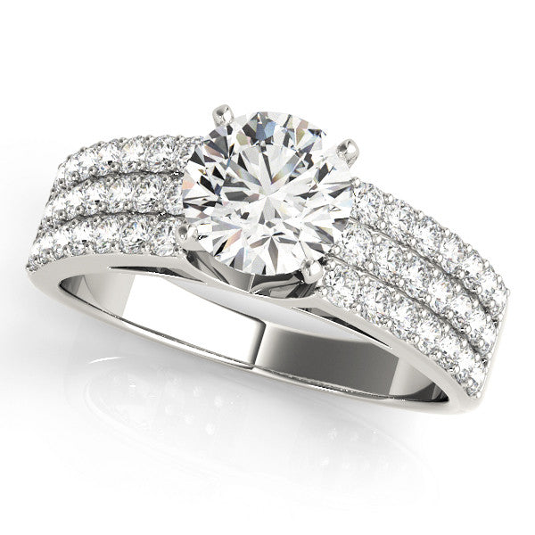 14K White Gold Round Brilliant Diamond Multi-Row Engagement Ring With Pave Accents (1.38ctw)