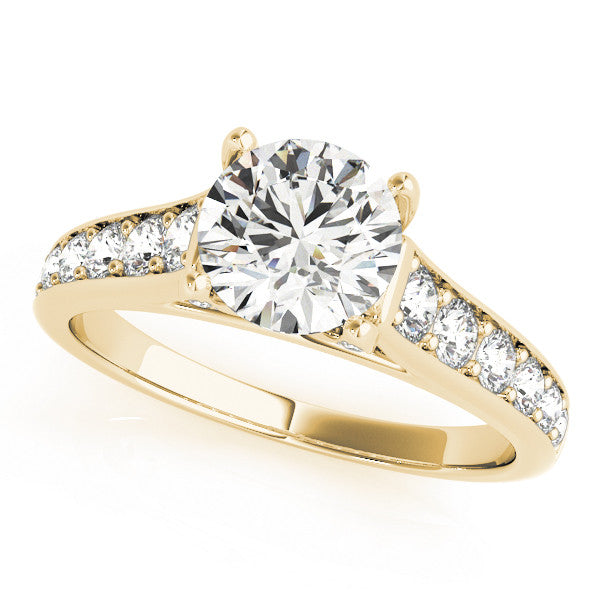 14K Yellow Gold Round Brilliant Diamond Engagement Ring With Pave Accents (1.33ctw)