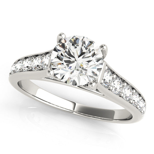 14K White Gold Round Brilliant Diamond Engagement Ring With Pave Accents (1.33ctw)