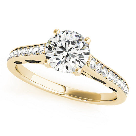 14K Yellow Gold Round Brilliant Diamond Engagement Ring With Pave Accents (1.20ctw)