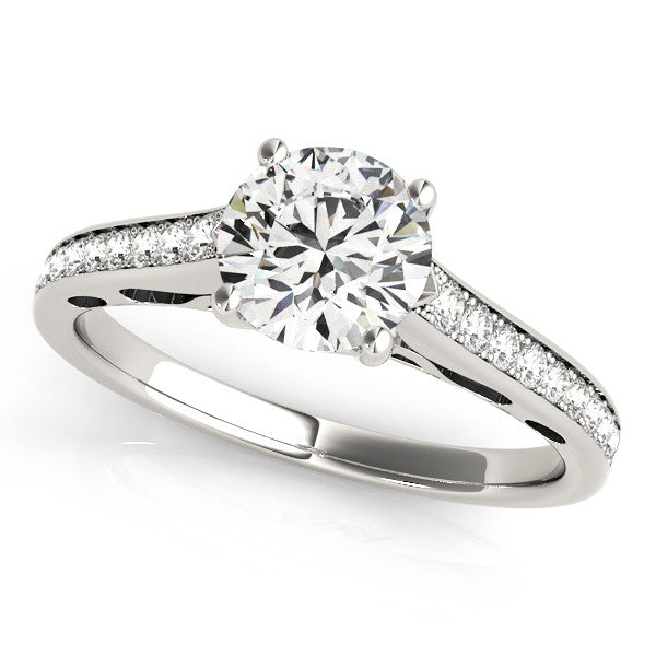 14K White Gold Round Brilliant Diamond Engagement Ring With Pave Accents (1.20ctw)