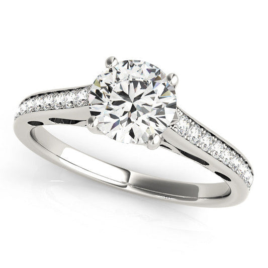 14K White Gold Round Brilliant Diamond Engagement Ring With Pave Accents (1.20ctw)