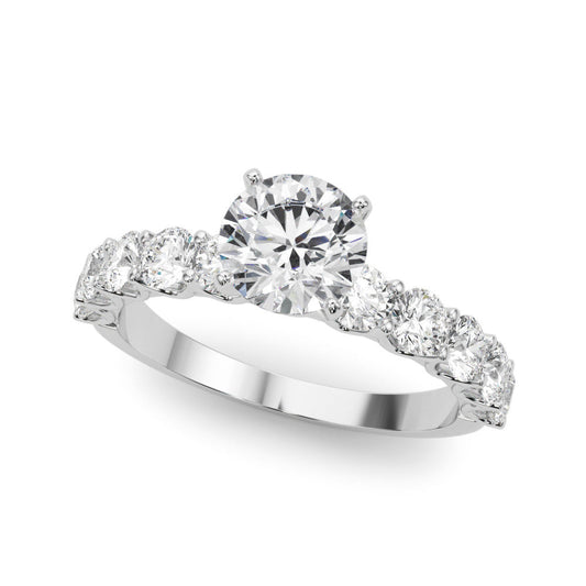 14K White Gold Round Brilliant Diamond Engagement Ring With Pave Accents (1.63ctw)