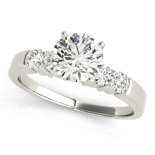 14K White Gold Round Brilliant Diamond Engagement Ring With Pave Accents (1.38ctw)