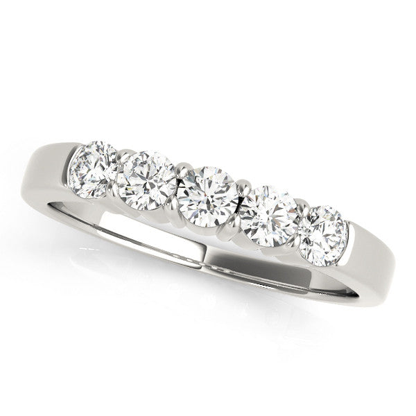 14K White Gold Round Brilliant Diamond 5 Stone Wedding Ring (.33ctw)