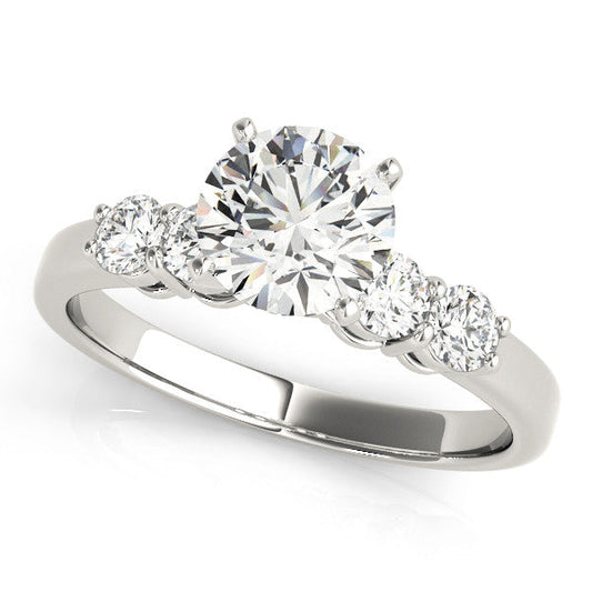 14K White Gold Round Brilliant Diamond Engagement Ring With Basket Pave Accents (1.38ctw)