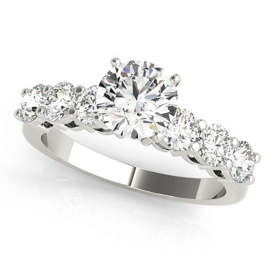 14K White Gold Round Brilliant Diamond Engagement Ring With Basket Pave Accents (1.63ctw)