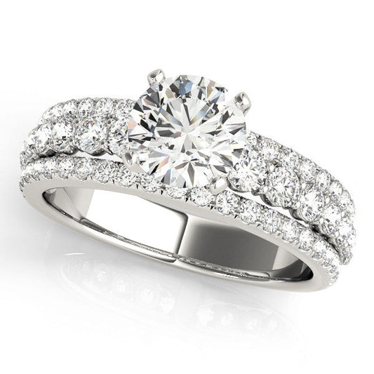 14K White Gold Round Brilliant Diamond Multi-Row Engagement Ring With Pave Accents (1.88ctw)