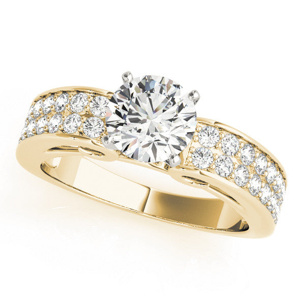 14K Yellow Gold Round Brilliant Diamond Engagement Ring With Pave Accents (1.38ctw)