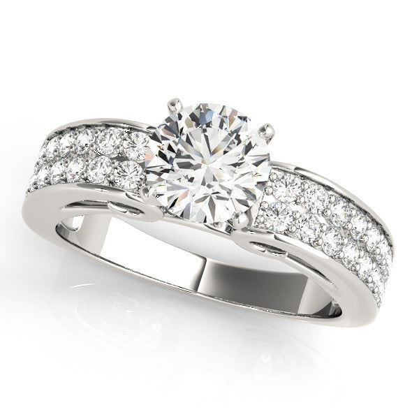 14K White Gold Round Brilliant Diamond Engagement Ring With Pave Accents (1.38ctw)