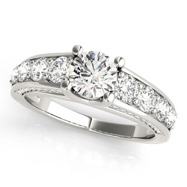 14K White Gold Round Brilliant Diamond Engagement Ring With Channel Set Accents (2.33ctw)