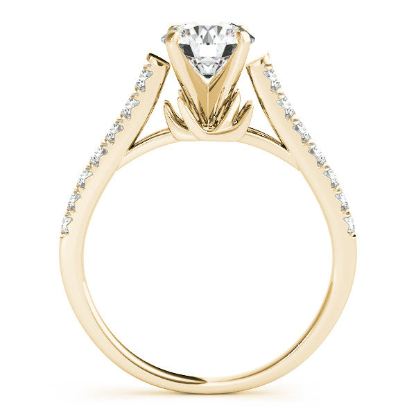 14K Yellow Gold Round Brilliant Diamond High Shoulder Cathedral Engagement Ring With Pave Accents (1.38ctw)