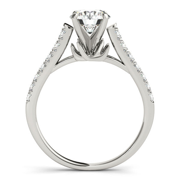 14K White Gold Round Brilliant Diamond High Shoulder Cathedral Engagement Ring With Pave Accents (1.38ctw)