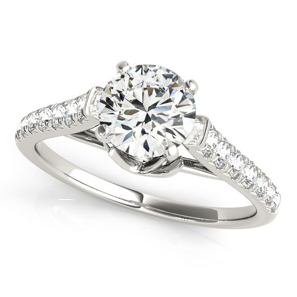 14K White Gold Round Brilliant Diamond High Shoulder Cathedral Engagement Ring With Pave Accents (1.38ctw)