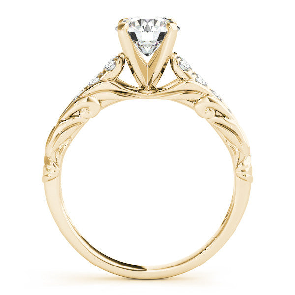 14K Yellow Gold Round Brilliant Diamond Antique Engagement Ring With Pave Accents (1.17ctw)