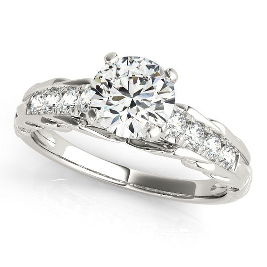 14K White Gold Round Brilliant Diamond Antique Engagement Ring With Pave Accents (1.17ctw)