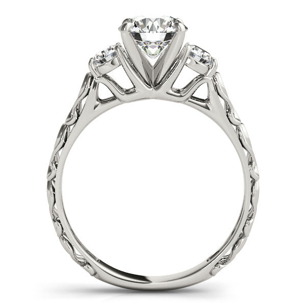 14K White Gold Round Brilliant Diamond Three Stone Scalloped Shank Engagement Ring (1.25ctw)