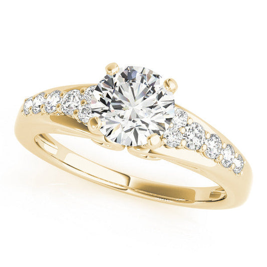 14K Yellow Gold Round Brilliant Diamond Split Shank Engagement Ring With Pave Accents (1.33ctw)