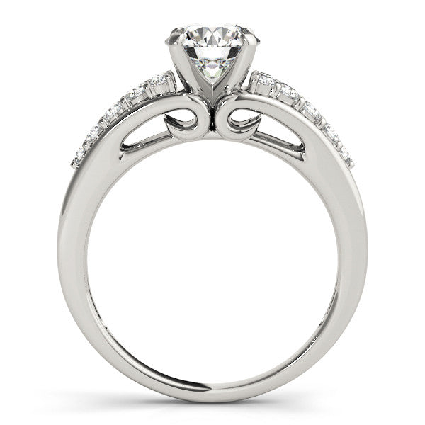 14K White Gold Round Brilliant Diamond Split Shank Engagement Ring With Pave Accents (1.33ctw)