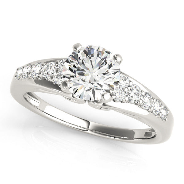 14K White Gold Round Brilliant Diamond Split Shank Engagement Ring With Pave Accents (1.33ctw)