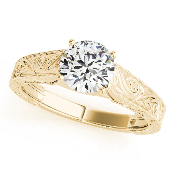 14K Yellow Gold Round Brilliant Cathedral Engraved Solitaire Engagement Ring (1ct) 