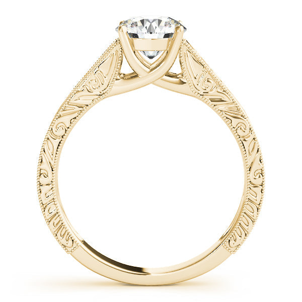 14K Yellow Gold Round Brilliant Cathedral Engraved Solitaire Engagement Ring (1ct) 