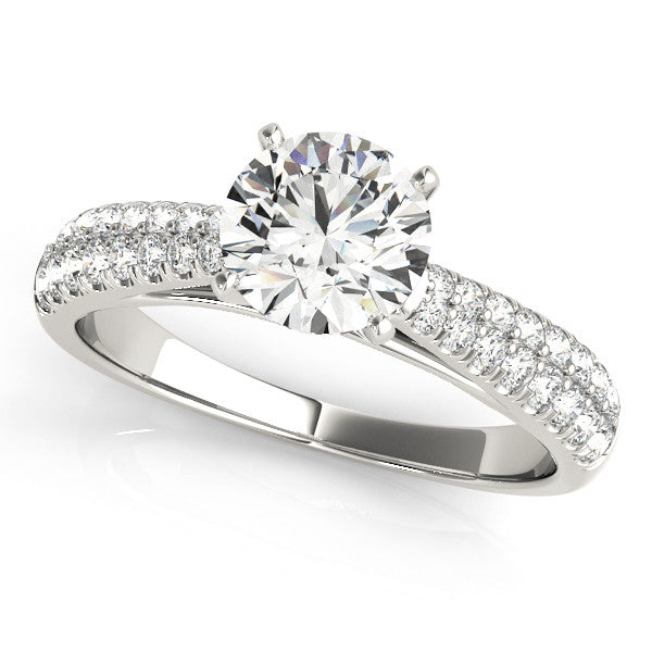 14K White Gold Round Brilliant Diamond Trellis Engagement Ring With Pave Accents (1.33ctw)