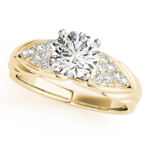 14K Yellow Gold Round Brilliant Diamond Engagement Ring With Cluster Side Accents (1.25ctw)