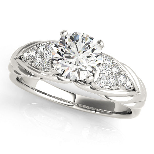 14K White Gold Round Brilliant Diamond Engagement Ring With Cluster Side Accents (1.25ctw)