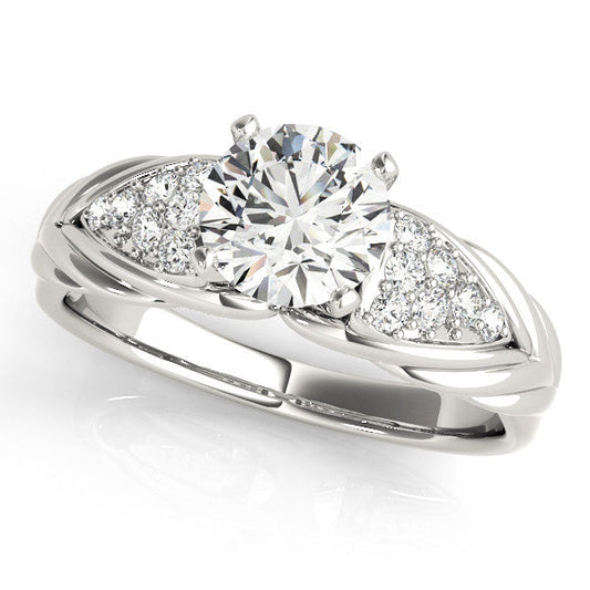 14K White Gold Round Brilliant Diamond Engagement Ring With Cluster Side Accents (1.25ctw)