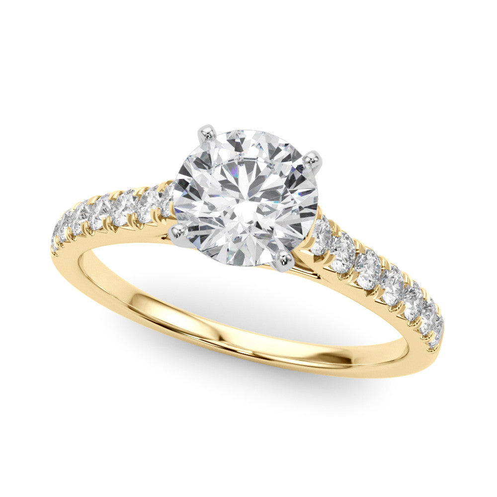 14K Yellow Gold Round Brilliant Diamond Engagement Ring With French Pave Accent Diamonds (1.34ctw) 