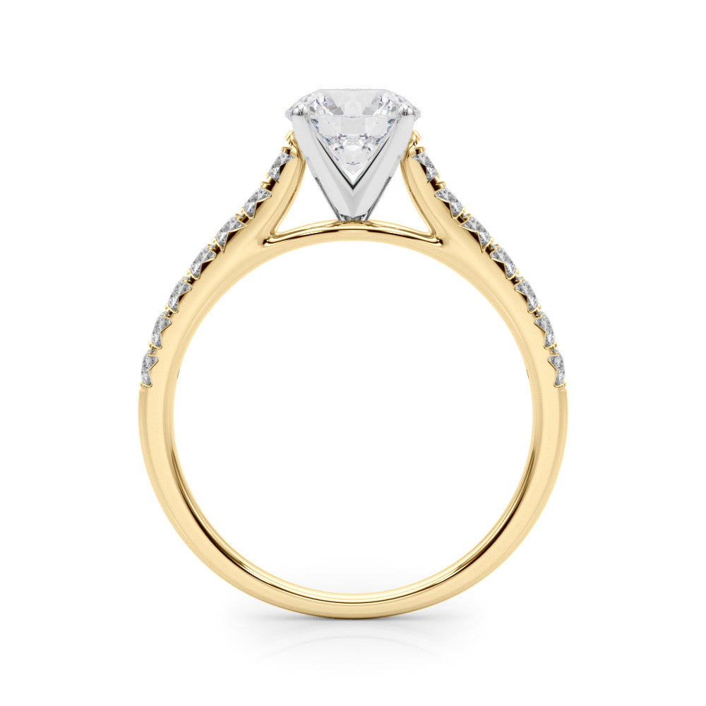 14K Yellow Gold Round Brilliant Diamond Engagement Ring With French Pave Accent Diamonds (1.34ctw) 