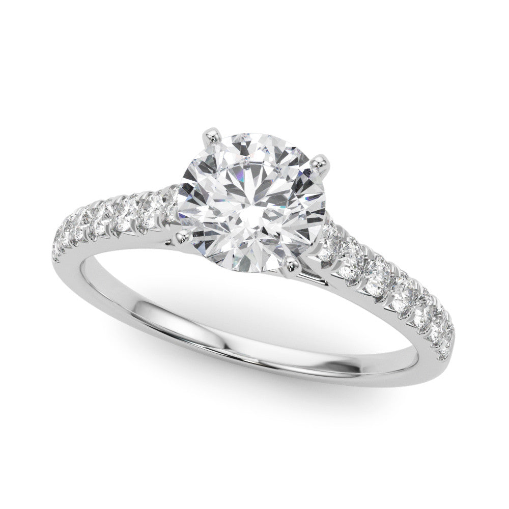 14K White Gold Round Brilliant Diamond Engagement Ring With French Pave Accent Diamonds (1.34ctw) 