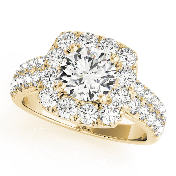 14K Yellow Gold Round Brilliant Diamond Cushion Halo Engagement Ring With Pave Accents (2ctw)