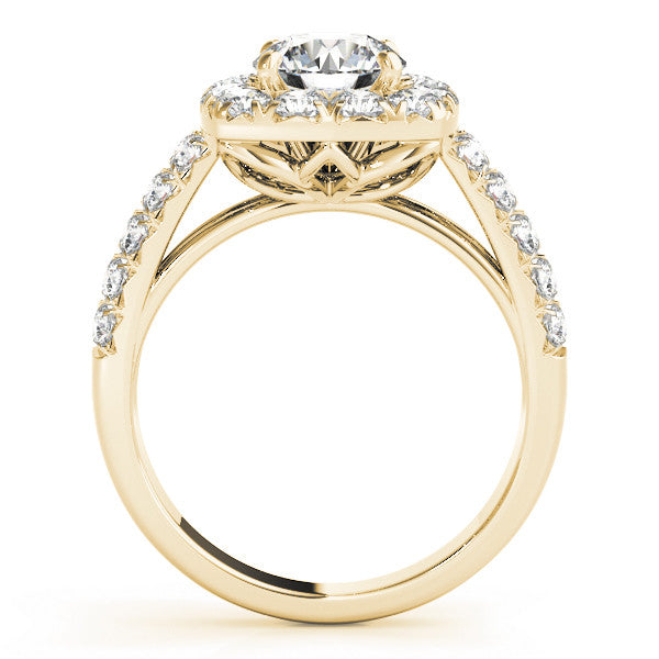 14K Yellow Gold Round Brilliant Diamond Cushion Halo Engagement Ring With Pave Accents (2ctw)