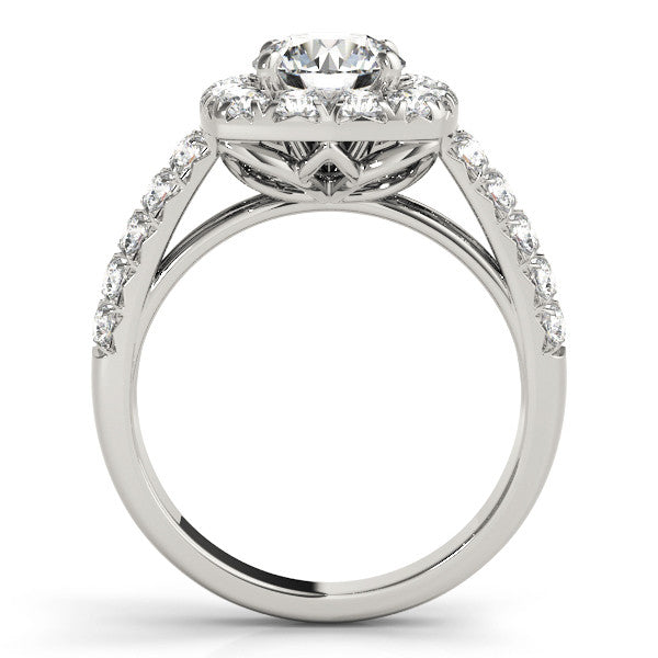 14K White Gold Round Brilliant Diamond Cushion Halo Engagement Ring With Pave Accents (2ctw)