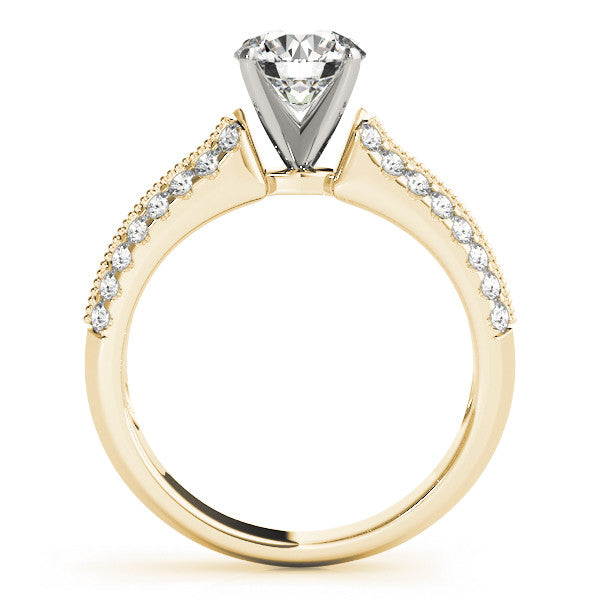 14K Yellow Gold Round Brilliant Diamond Engagement Ring With Beaded Pave Accents (1.50ctw)