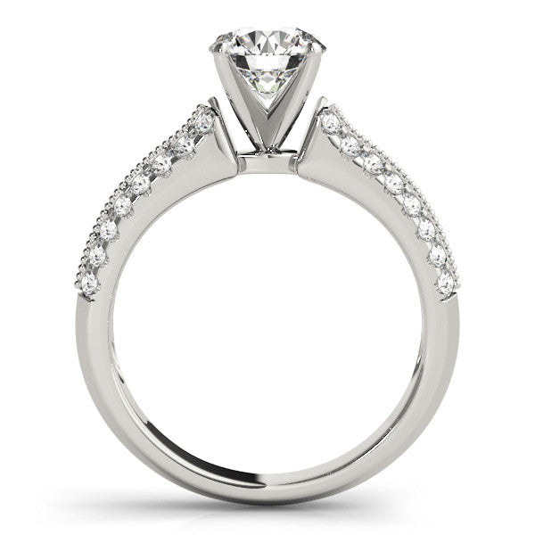 14K White Gold Round Brilliant Diamond Engagement Ring With Beaded Pave Accents (1.50ctw)