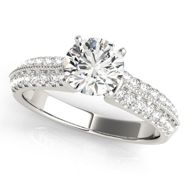 14K White Gold Round Brilliant Diamond Engagement Ring With Beaded Pave Accents (1.50ctw)