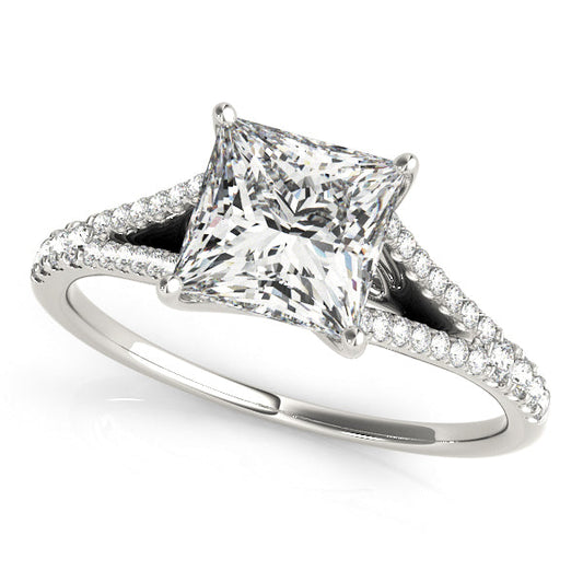 14K White Gold Princess Cut Diamond Split Shank Pave Accented Engagement Ring (1.15ctw)