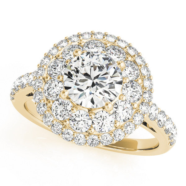 14K Yellow Gold Round Brilliant Diamond Basket Halo Engagement Ring With Pave Accents (2ctw)